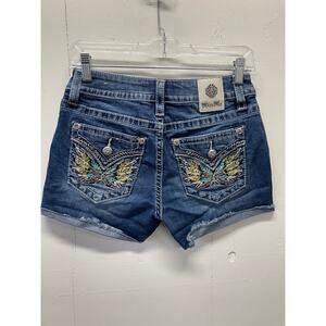 Miss Me Denim Shorts Womens 26 Blue NEW Butterfly Embroidered Mid Rise M3080H30